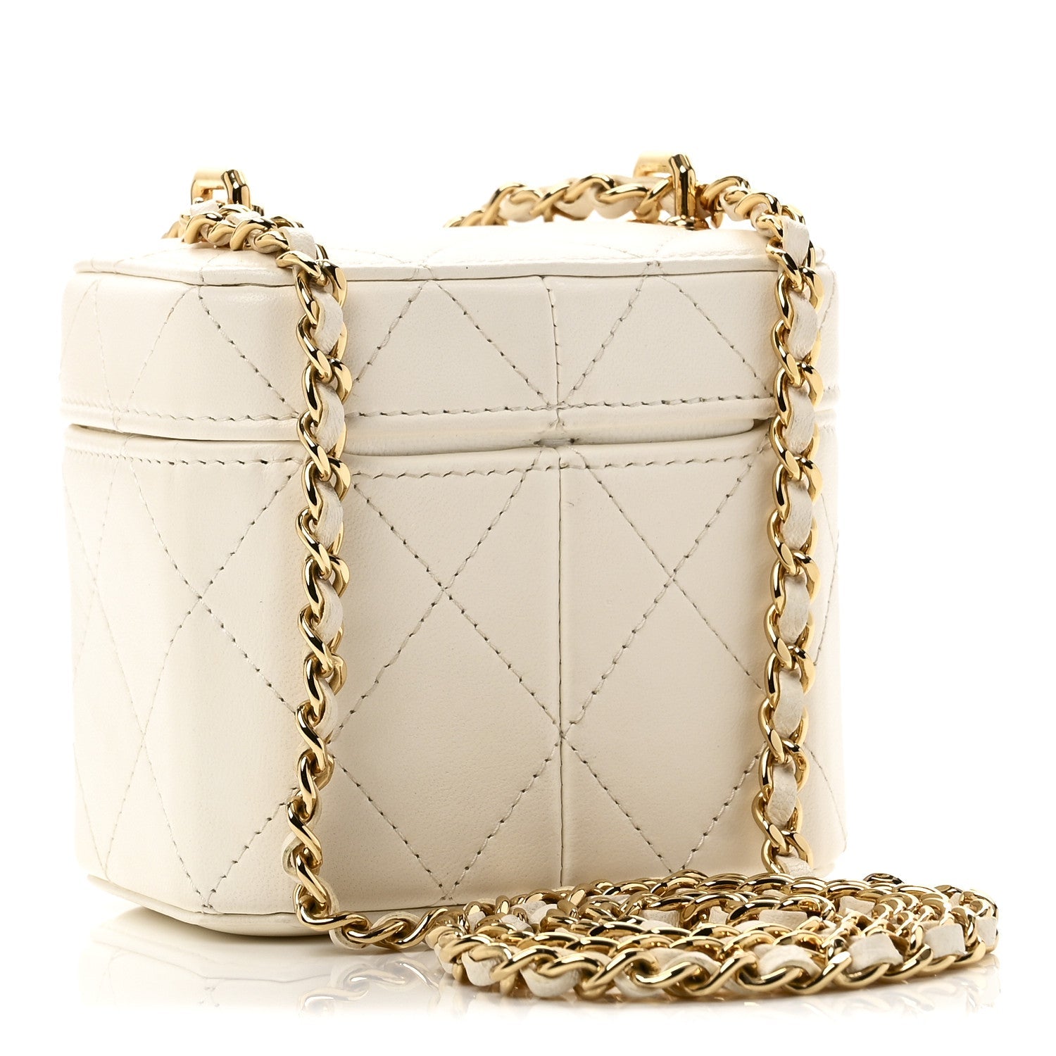 Lambskin Quilted Vanity Clutch With Chain White