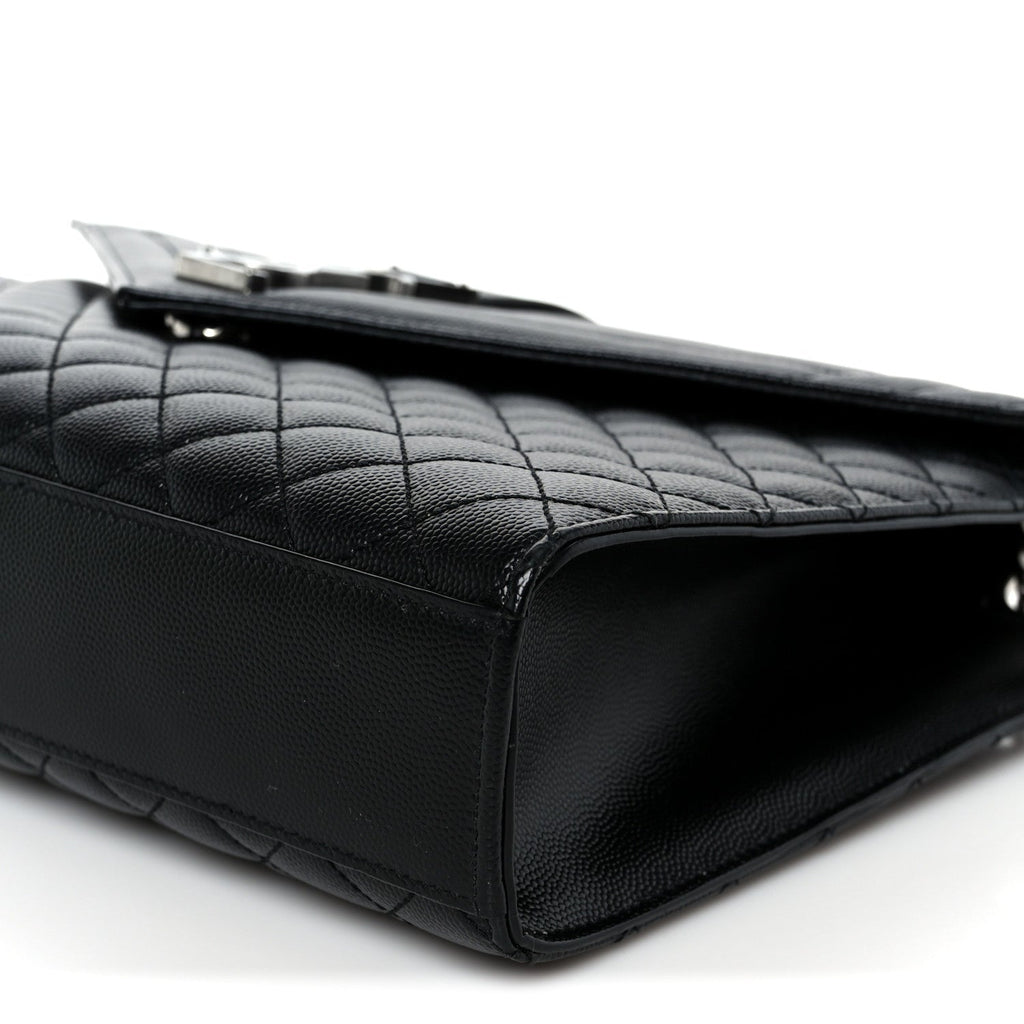 Grain De Poudre Textured Mixed Matelasse Large Triquilt Monogram Satchel Black
