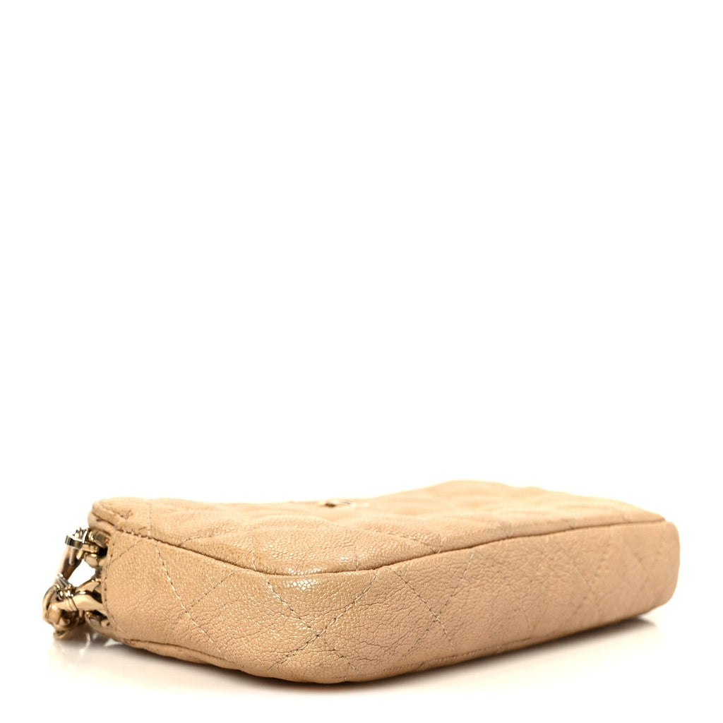 Metallic Caviar Quilted Small Clutch With Chain Gold