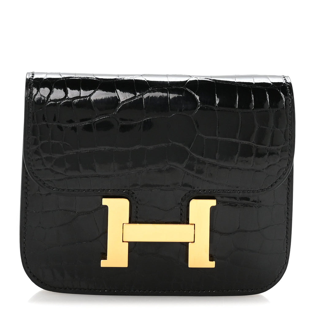 Shiny Alligator Constance Slim Wallet Black