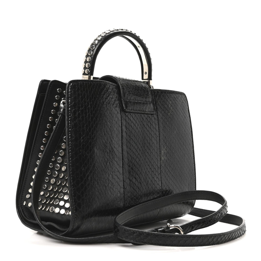Snakeskin Studded Thalia Top Handle Black