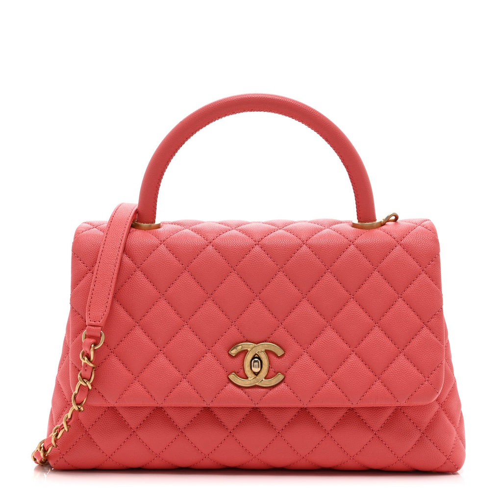 Caviar Quilted Small Coco Handle Flap Pink