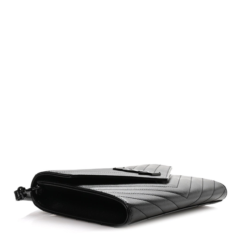 Grain De Poudre Matelasse Chevron Monogram Monochrome Envelope Clutch Black