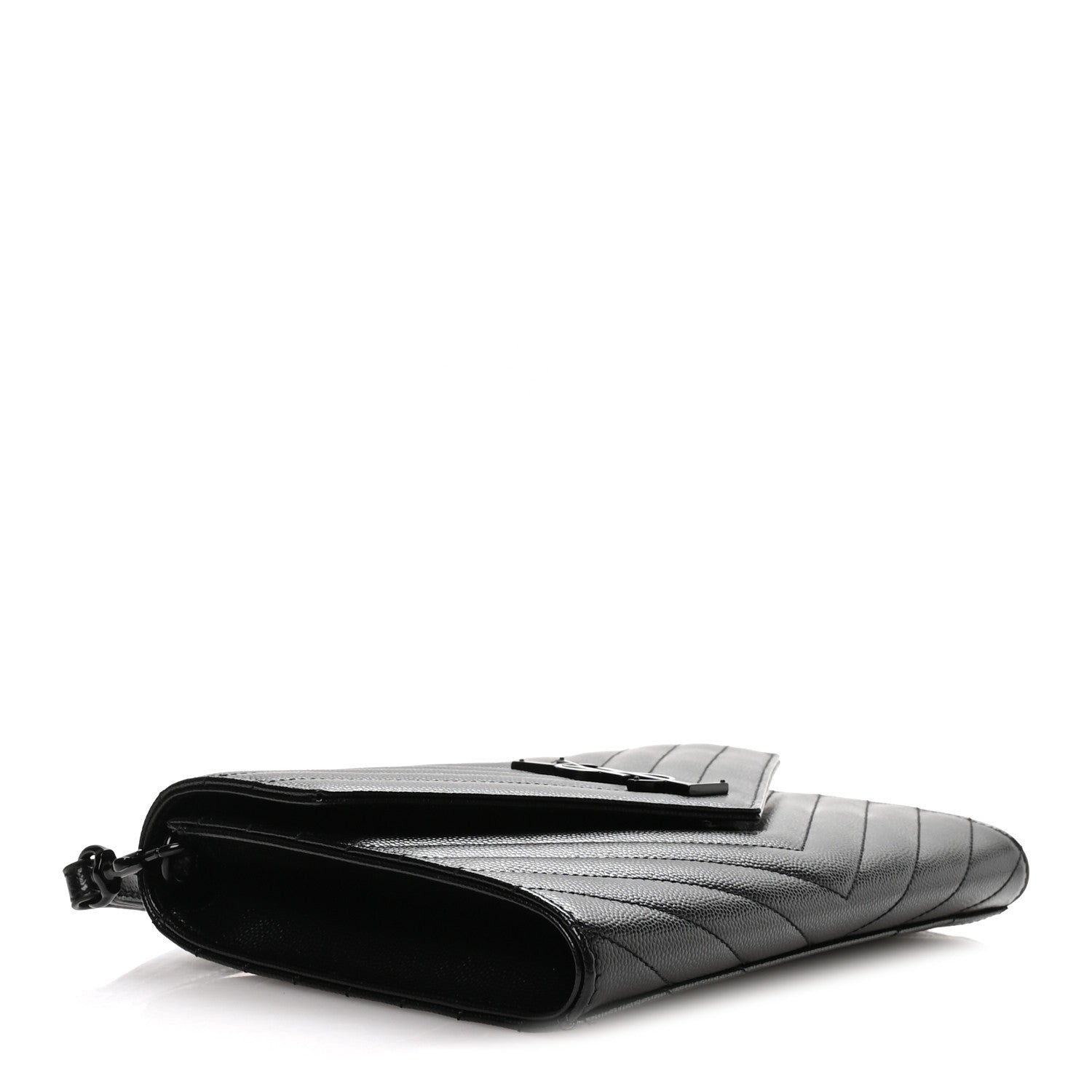 Grain De Poudre Matelasse Chevron Monogram Monochrome Envelope Clutch Black