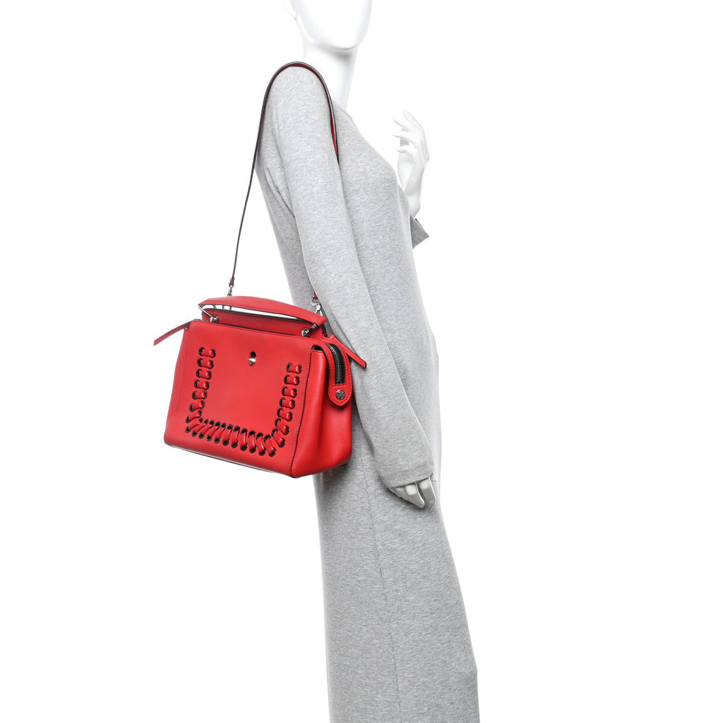 Vitello Baltico Dolce Shiny Nappa Lace Up DotCom Satchel Red