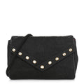 Fabric Quilted Crystal Envelope Small Flap Black