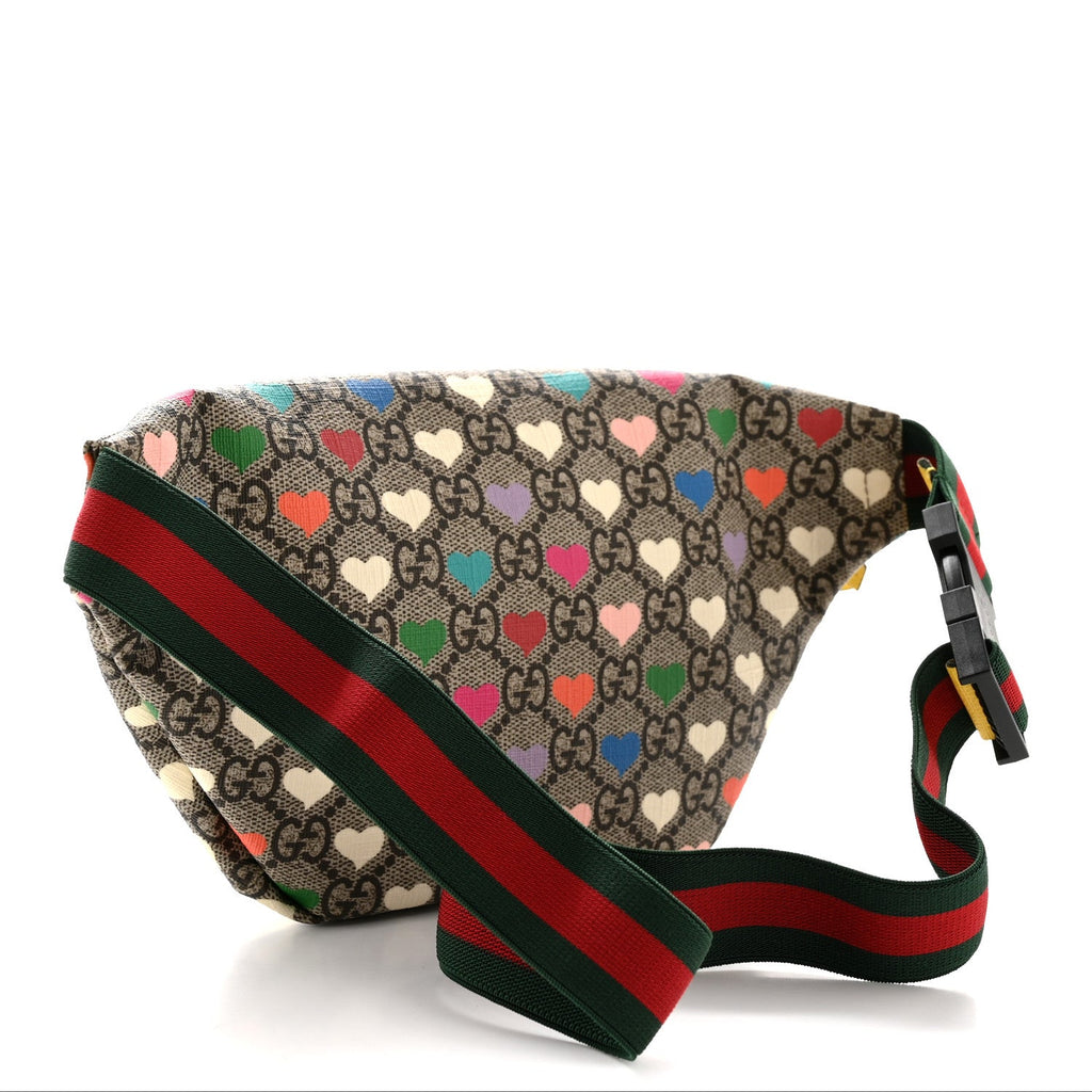 Soft GG Supreme Monogram Hearts Web Childrens Belt Bag Beige Ebony Multicolor Freesia