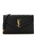 Grain De Poudre Matelasse Chevron Monogram Envelope Chain Wallet Black