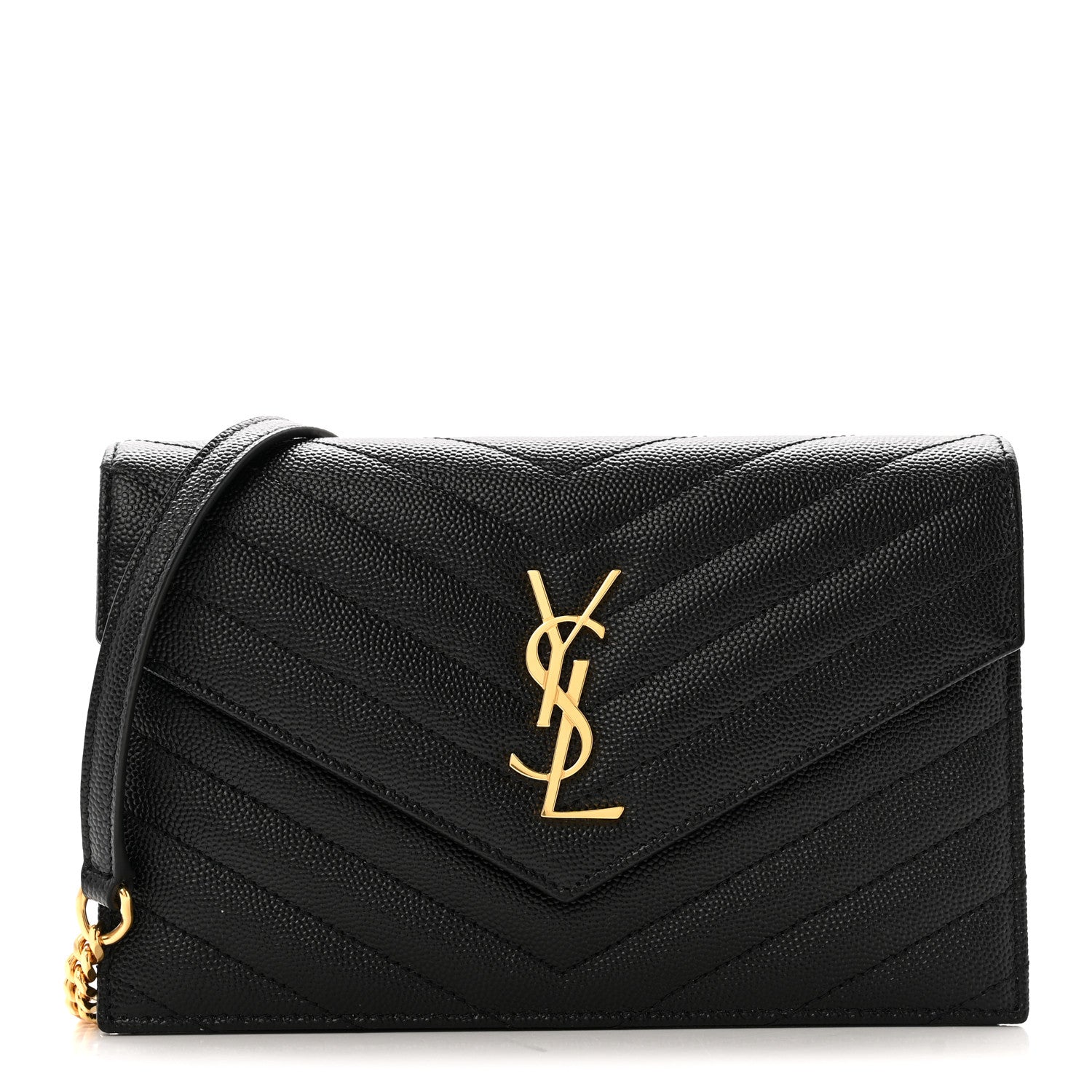 Grain De Poudre Matelasse Chevron Monogram Envelope Chain Wallet Black