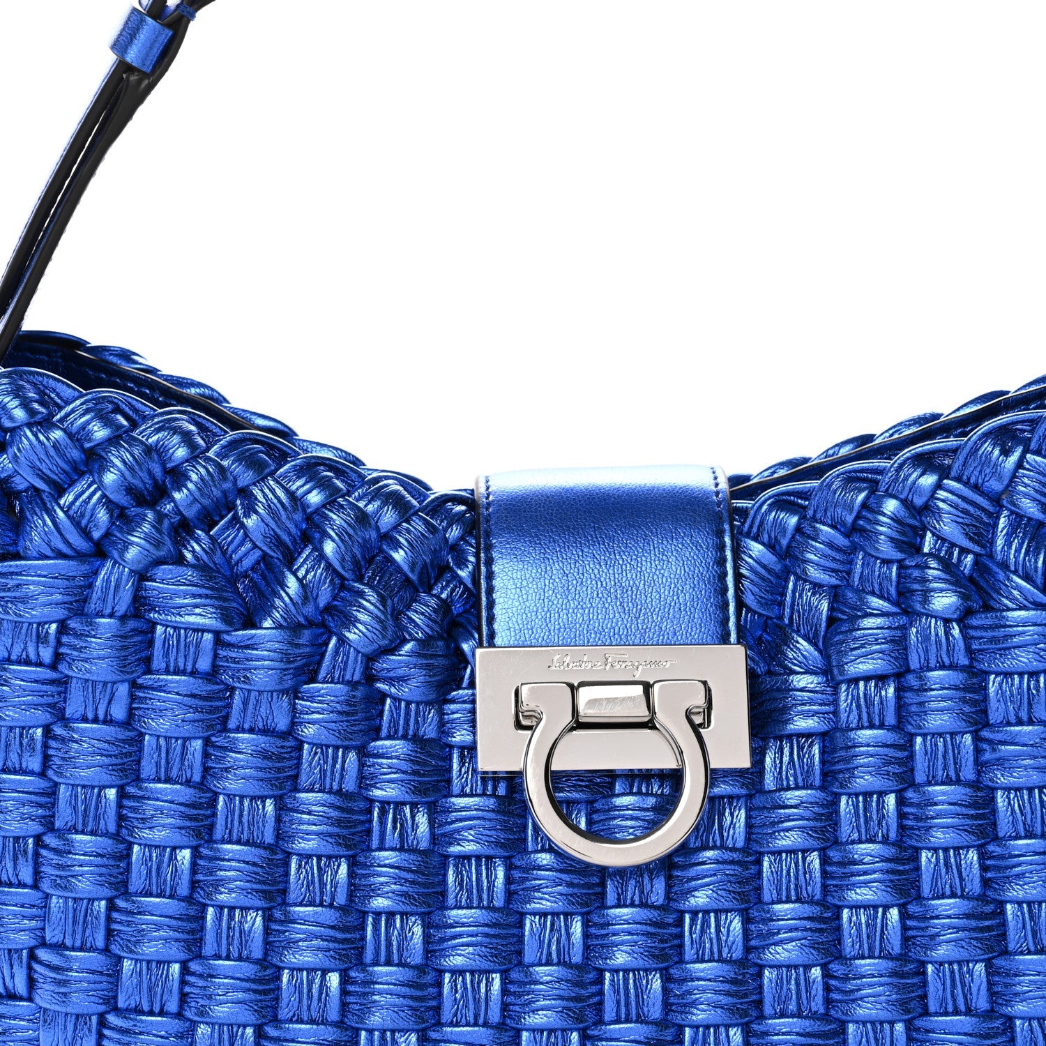 Metallic Woven Calfskin Trifolio Shoulder Bag Bluette