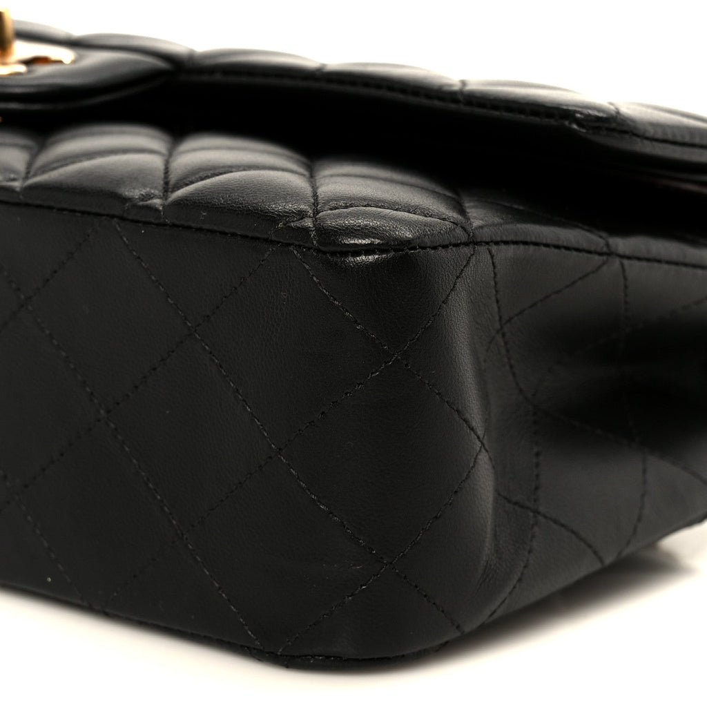 Lambskin Quilted Medium Double Flap Black