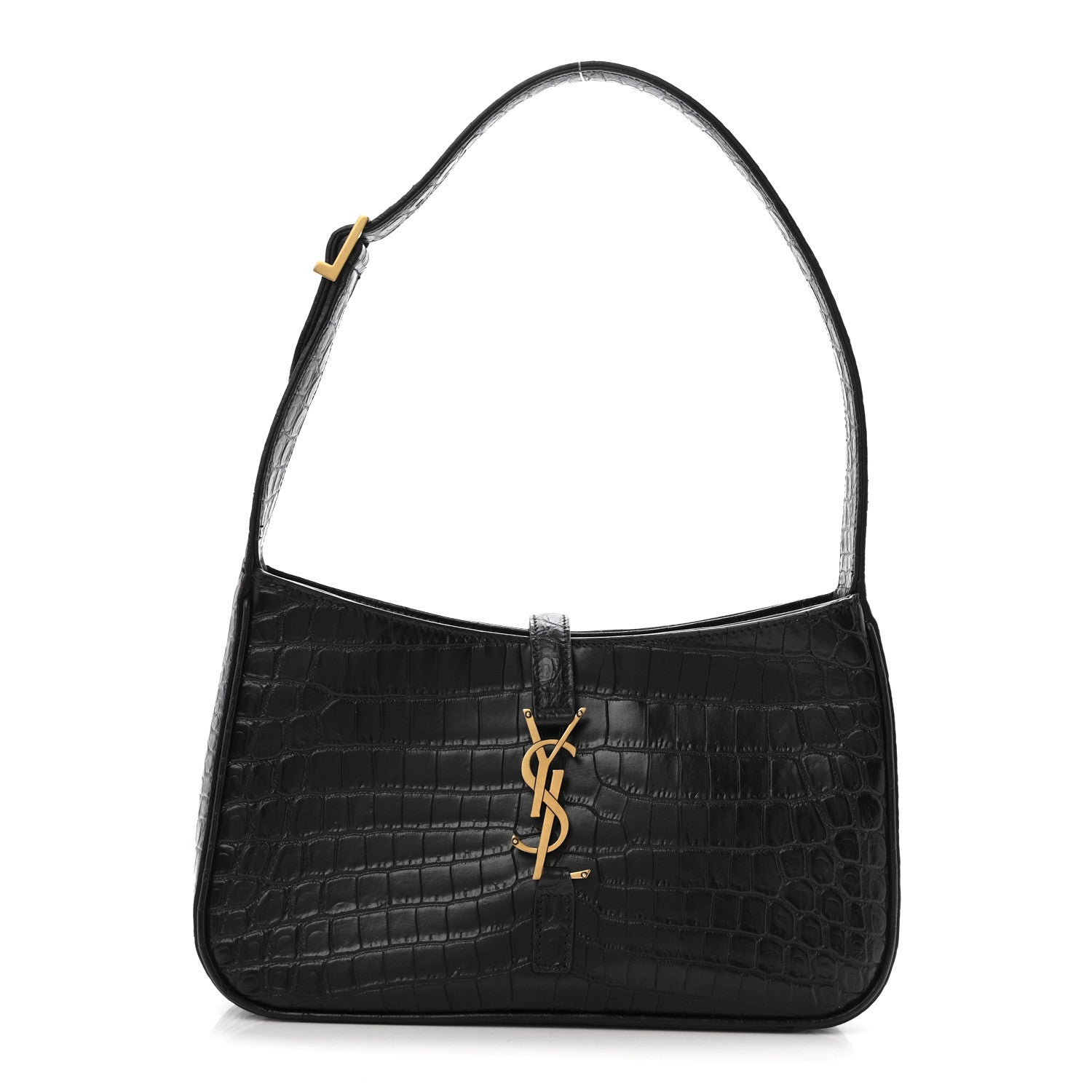 Calfskin Crocodile Embossed Le 5 A 7 Hobo Black