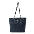 Calfskin Quilted In The Business North South Tote  Blue