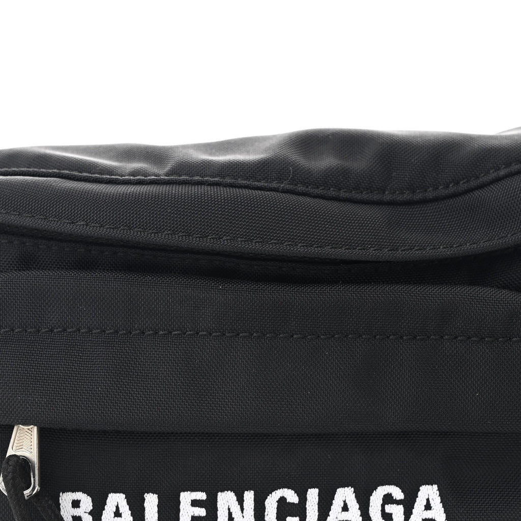 Sport Nylon Logo Embroidered Wheel Belt Bag Black White