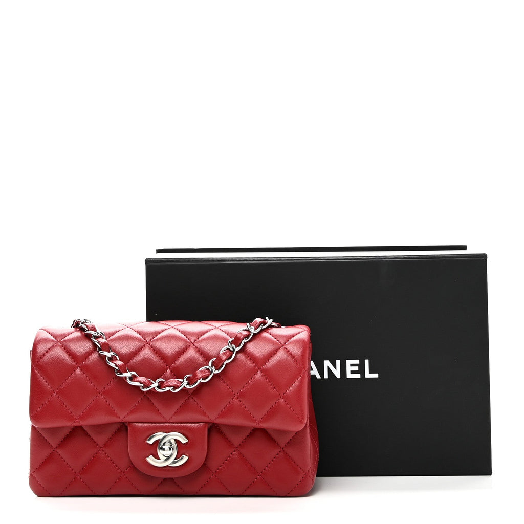 Lambskin Quilted Mini Rectangular Flap Red