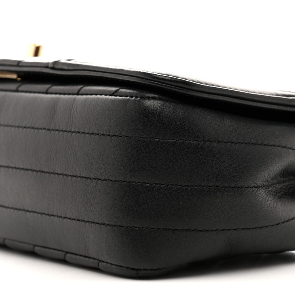 Calfskin Chevron Quilted Small Statement Flap Black