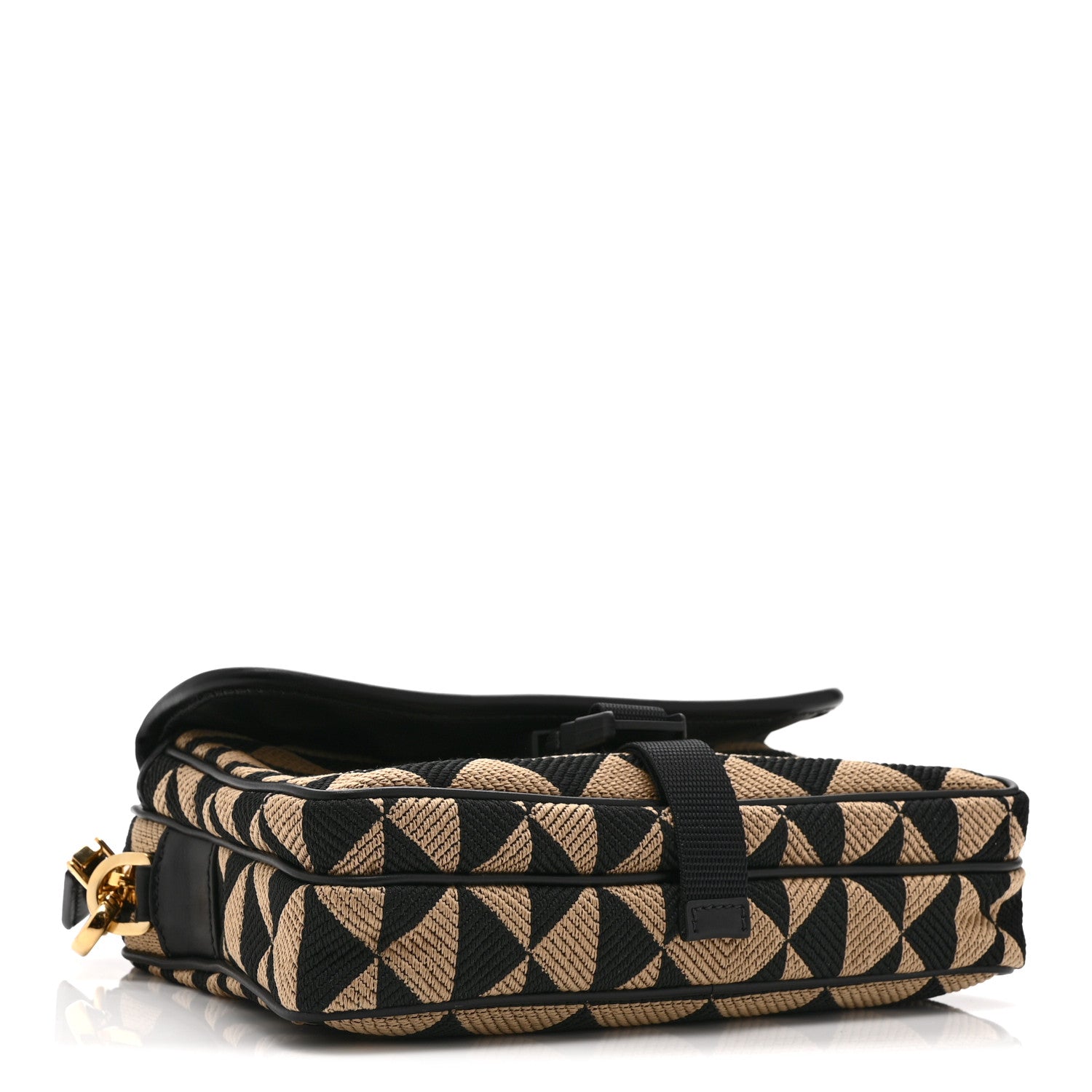 Jacquard Saffiano Triangolo Symbole Embroidered Pocket Single Snap Buckle Messenger Flap Bag  Black Corda
