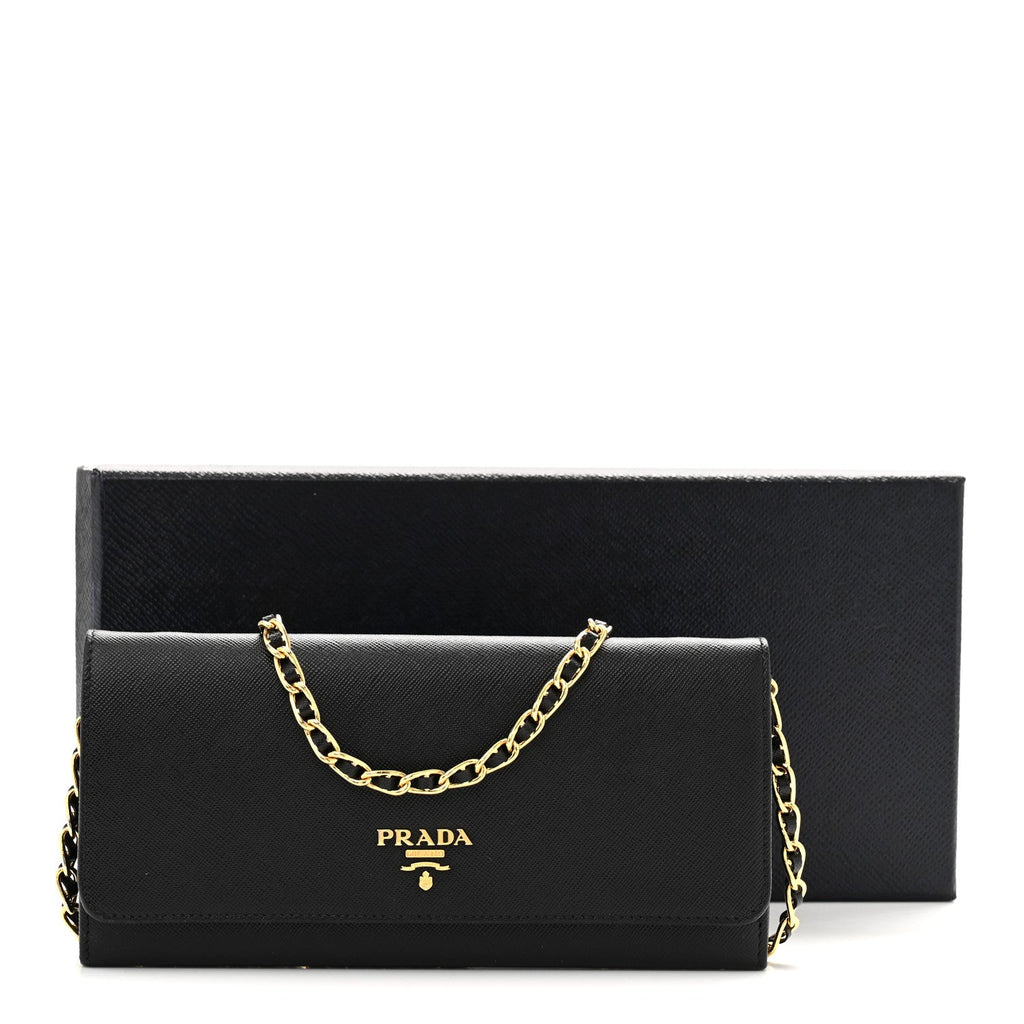 Saffiano Metal Oro Chain Wallet Black