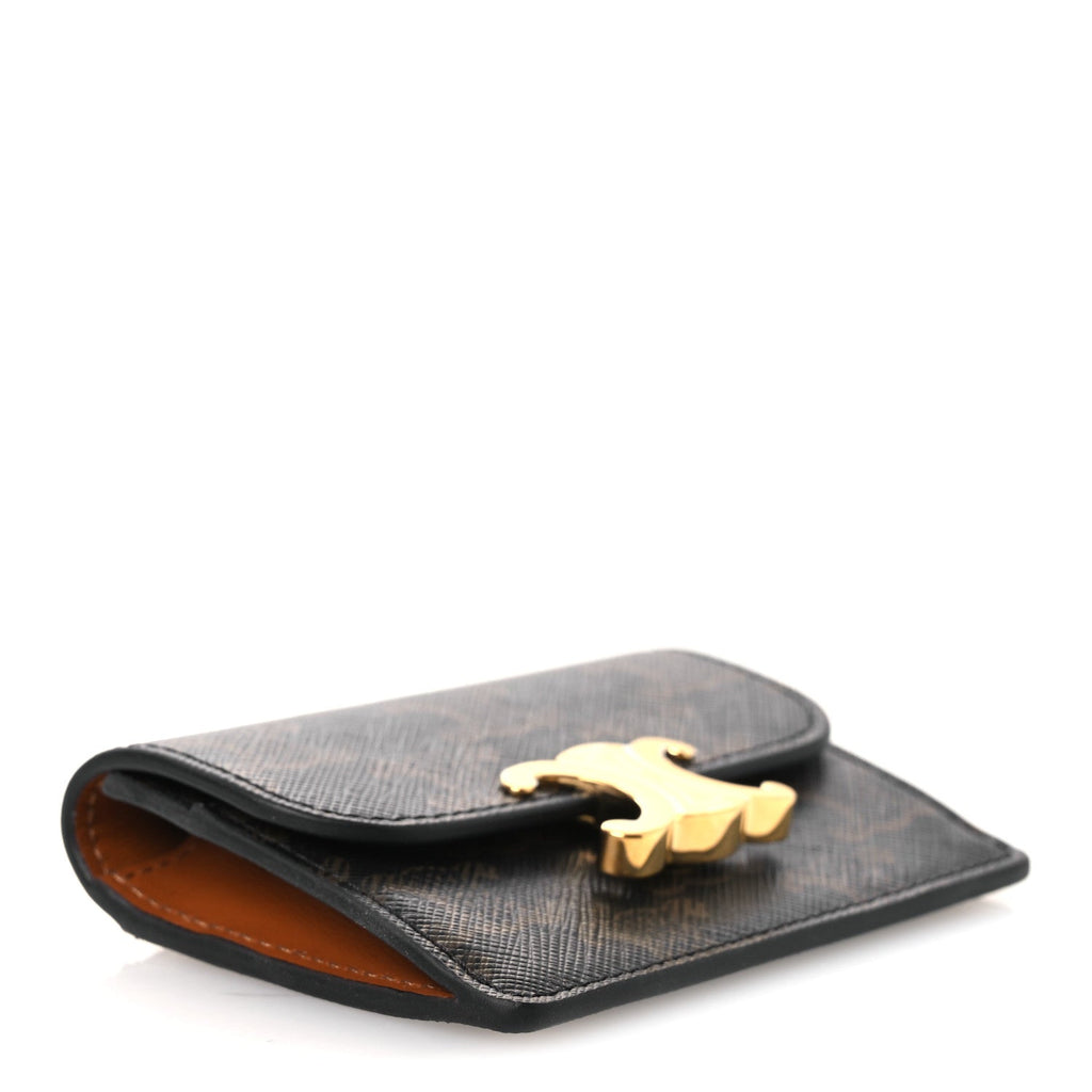 Triomphe Canvas Calfskin Flap  Holder Tan