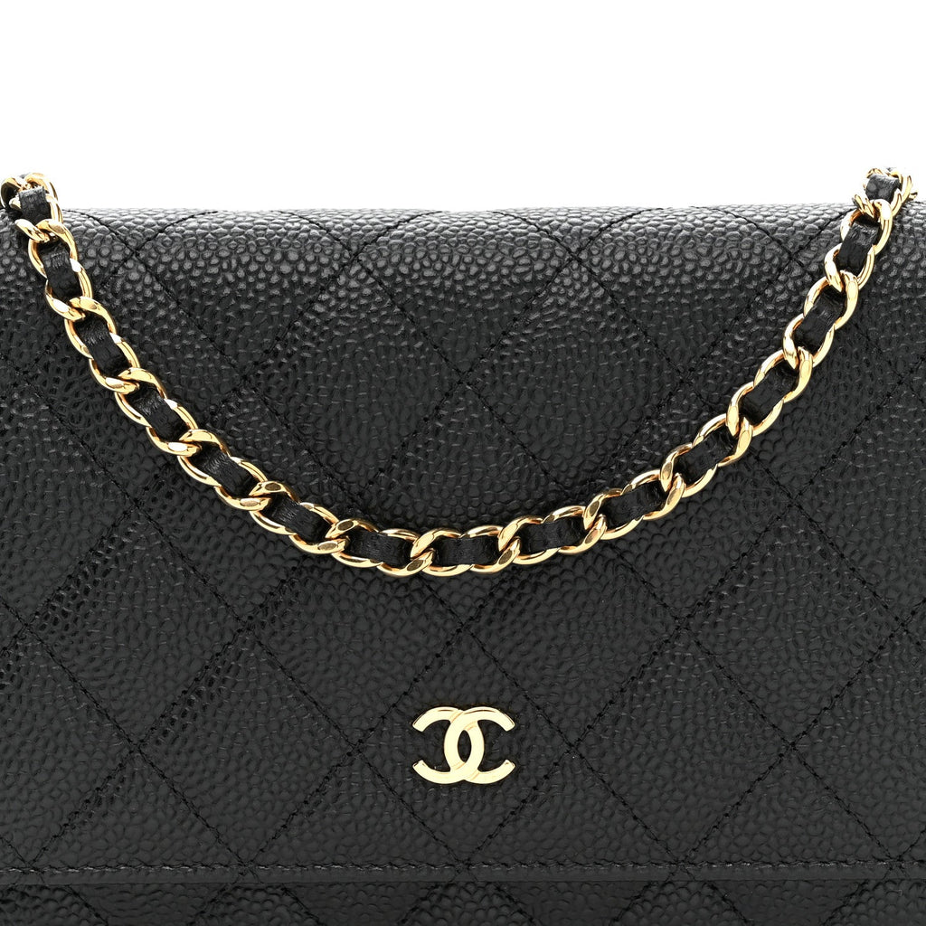 Caviar Quilted Wallet on Chain WOC Black