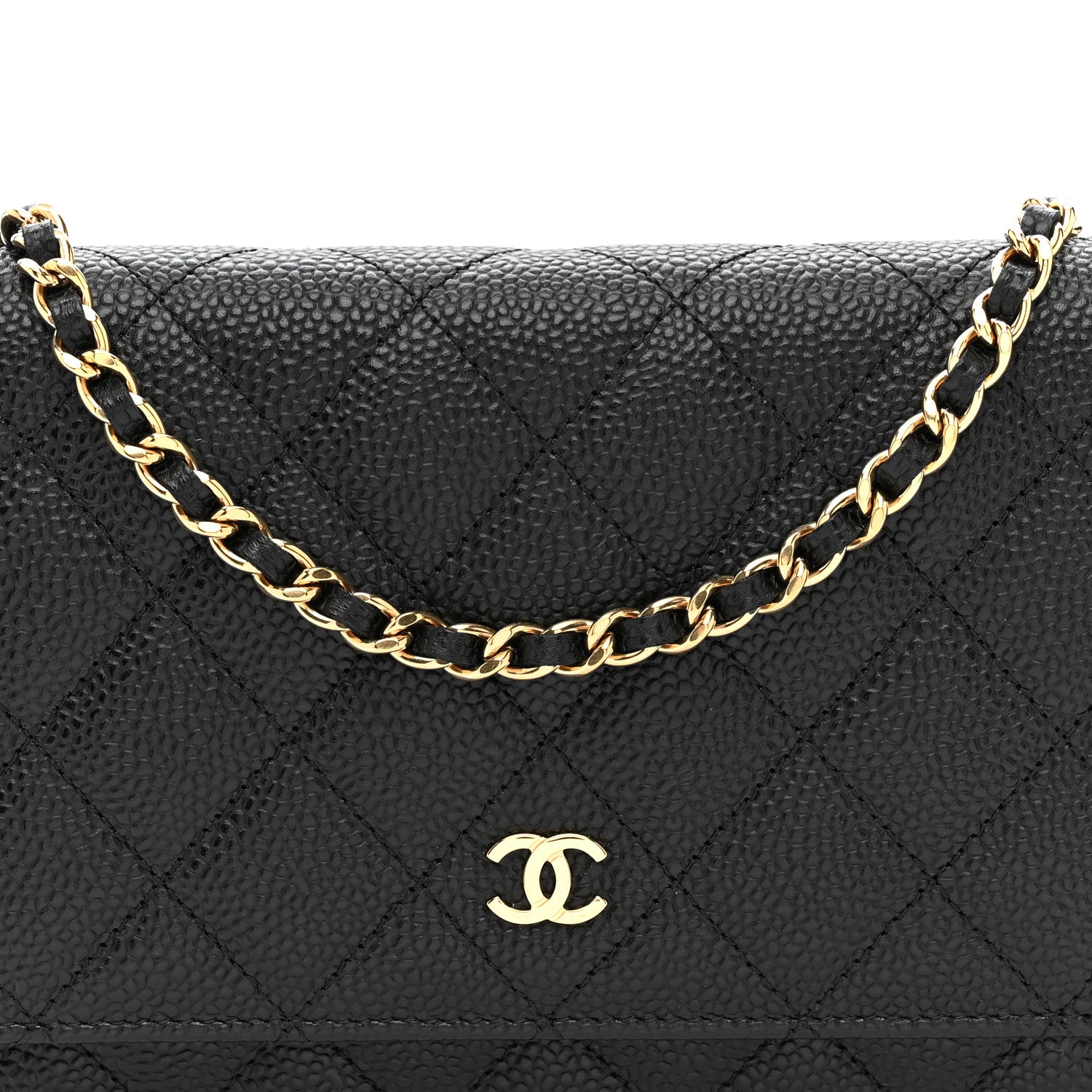 Caviar Quilted Wallet on Chain WOC Black