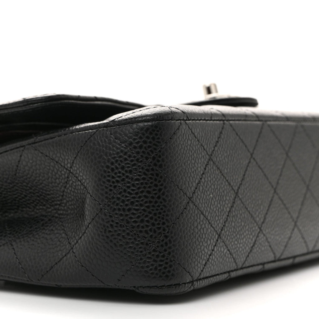 Caviar Quilted Medium Double Flap Black