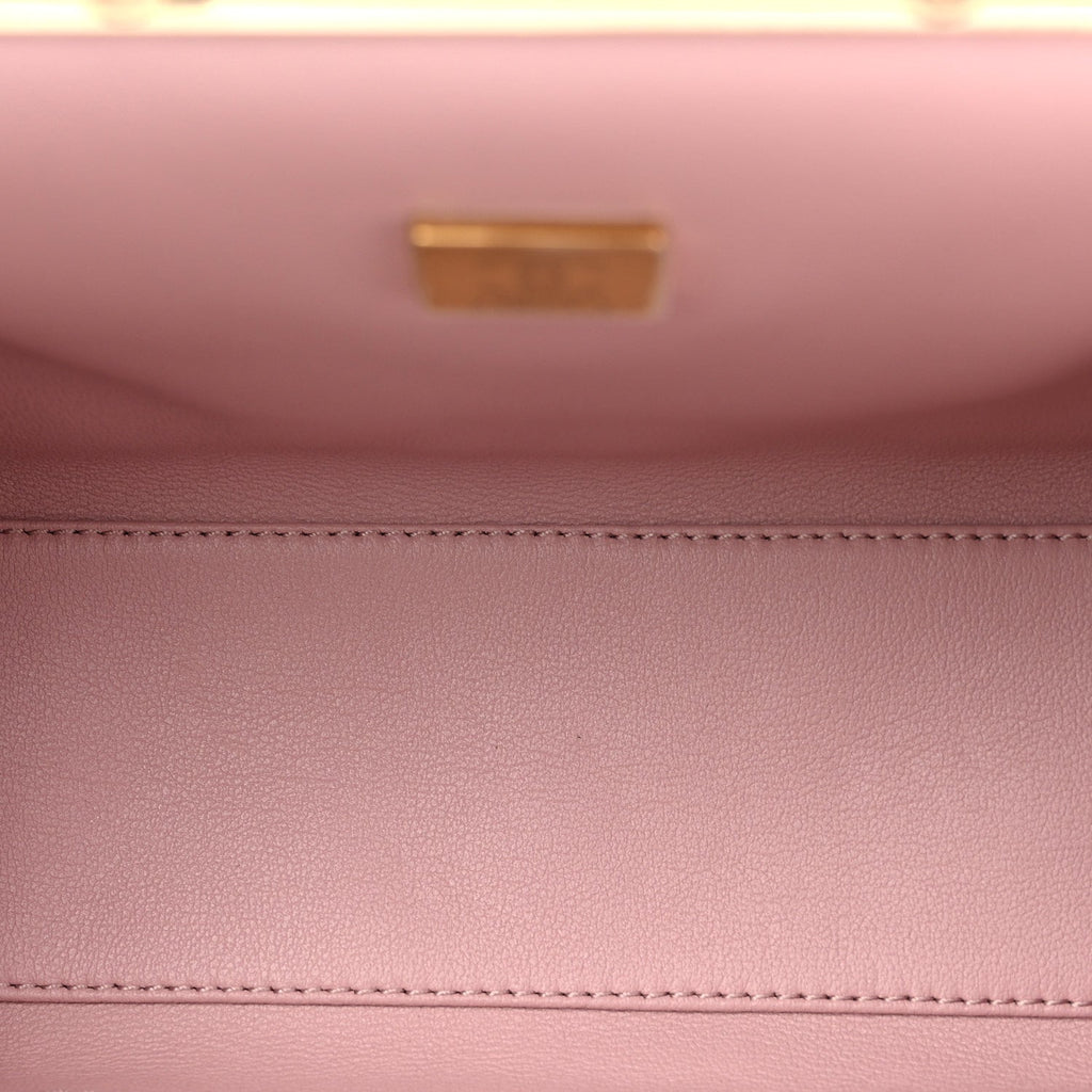 Lambskin Quilted Chain Frame Clutch Pink
