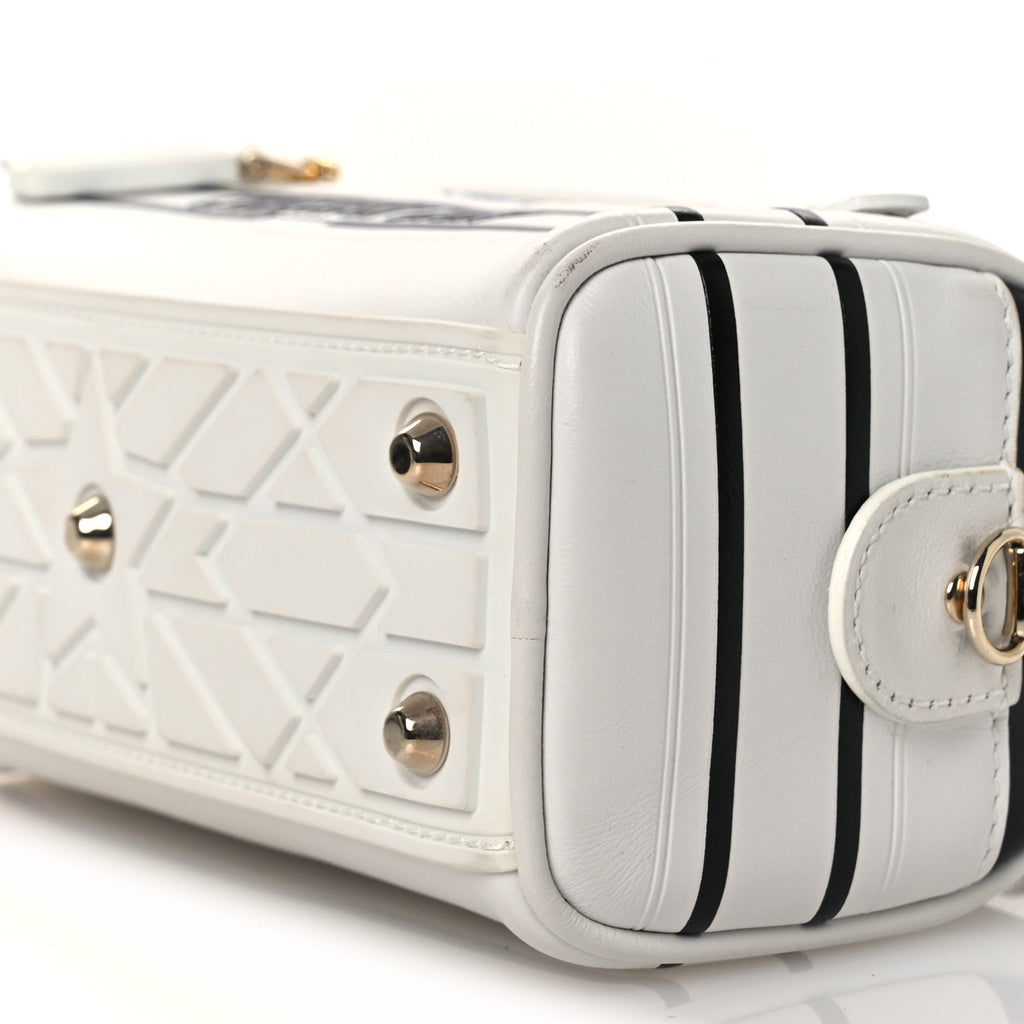 Calfskin Animal Print Micro Dior Vibe Zip Bowling Bag White Multicolor