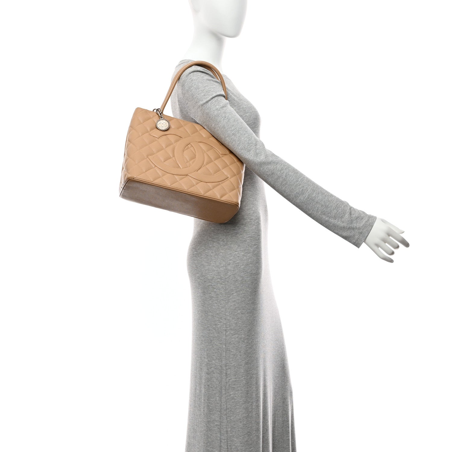 Caviar Quilted Medallion Tote Beige