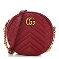 Glazed Calfskin Matelasse Heart Mini GG Marmont Round Shoulder Bag Romantic Cerise