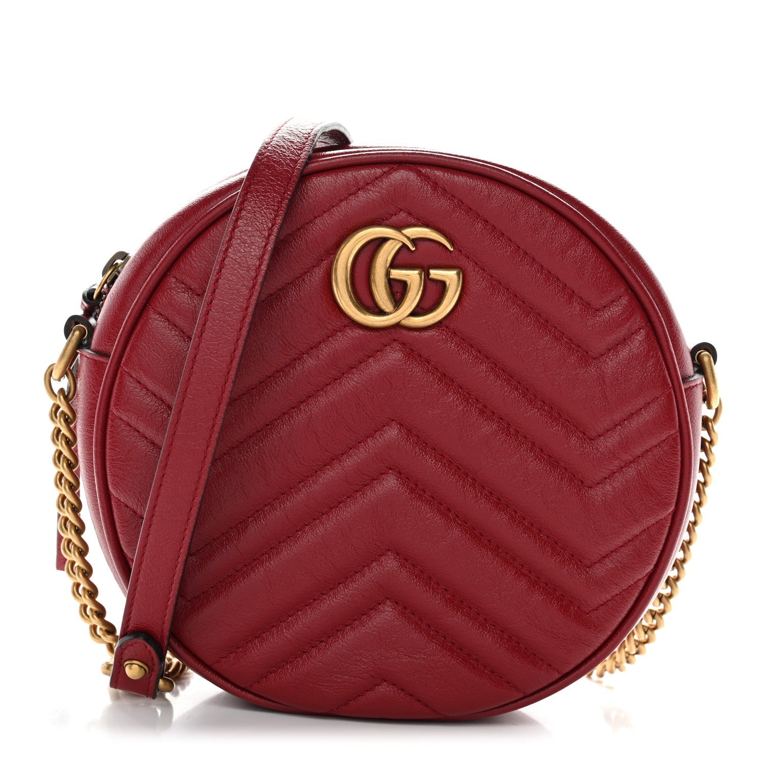 Glazed Calfskin Matelasse Heart Mini GG Marmont Round Shoulder Bag Romantic Cerise