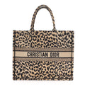 Canvas Mizza Embroidered Large Leopard Book Tote Beige