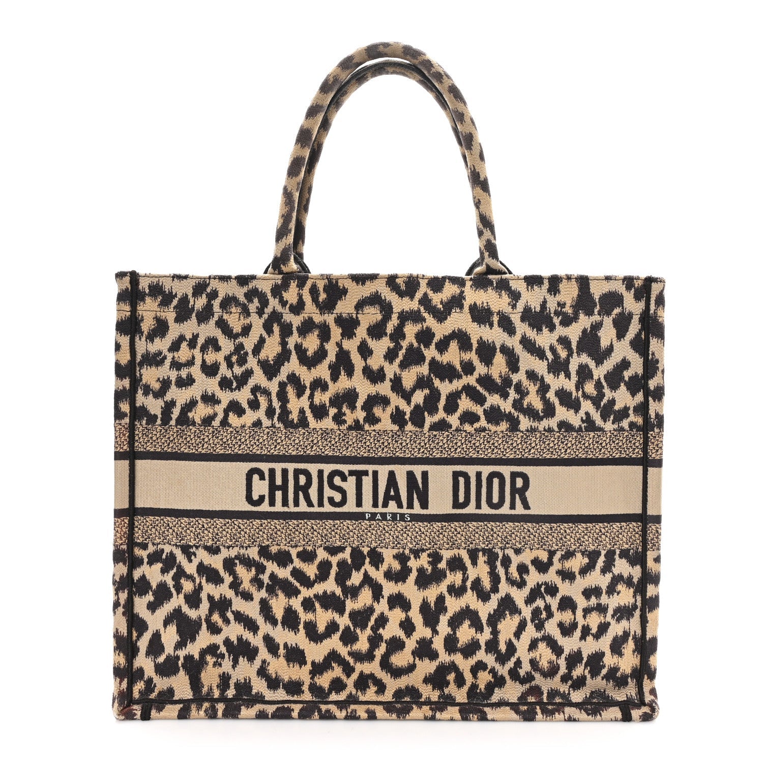 Canvas Mizza Embroidered Large Leopard Book Tote Beige