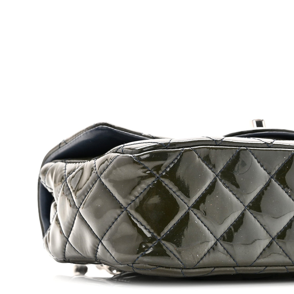 Patent Calfskin Quilted Mini Rectangular Flap Navy Blue