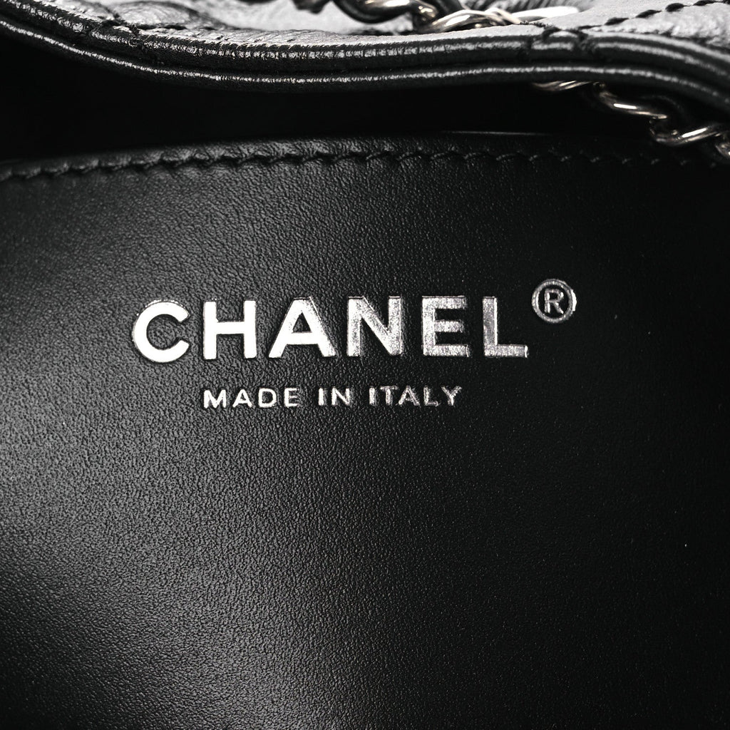 Shiny Crumpled Calfskin Quilted Small Chanel 25 Handbag Black