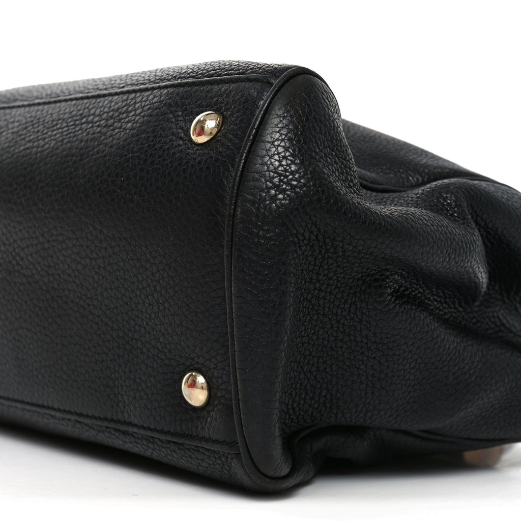 Pebbled Calfskin Medium Bamboo Shopper Tote Black