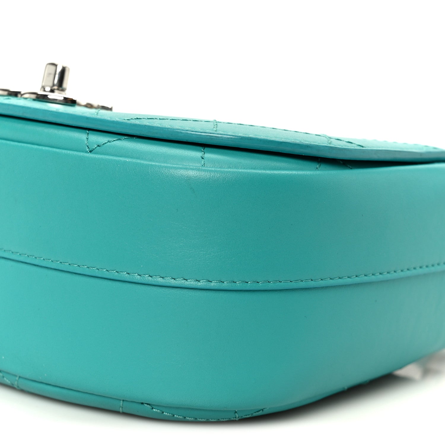 Calfskin Stitched Small Ring My Bag Flap Crossbody Turquoise