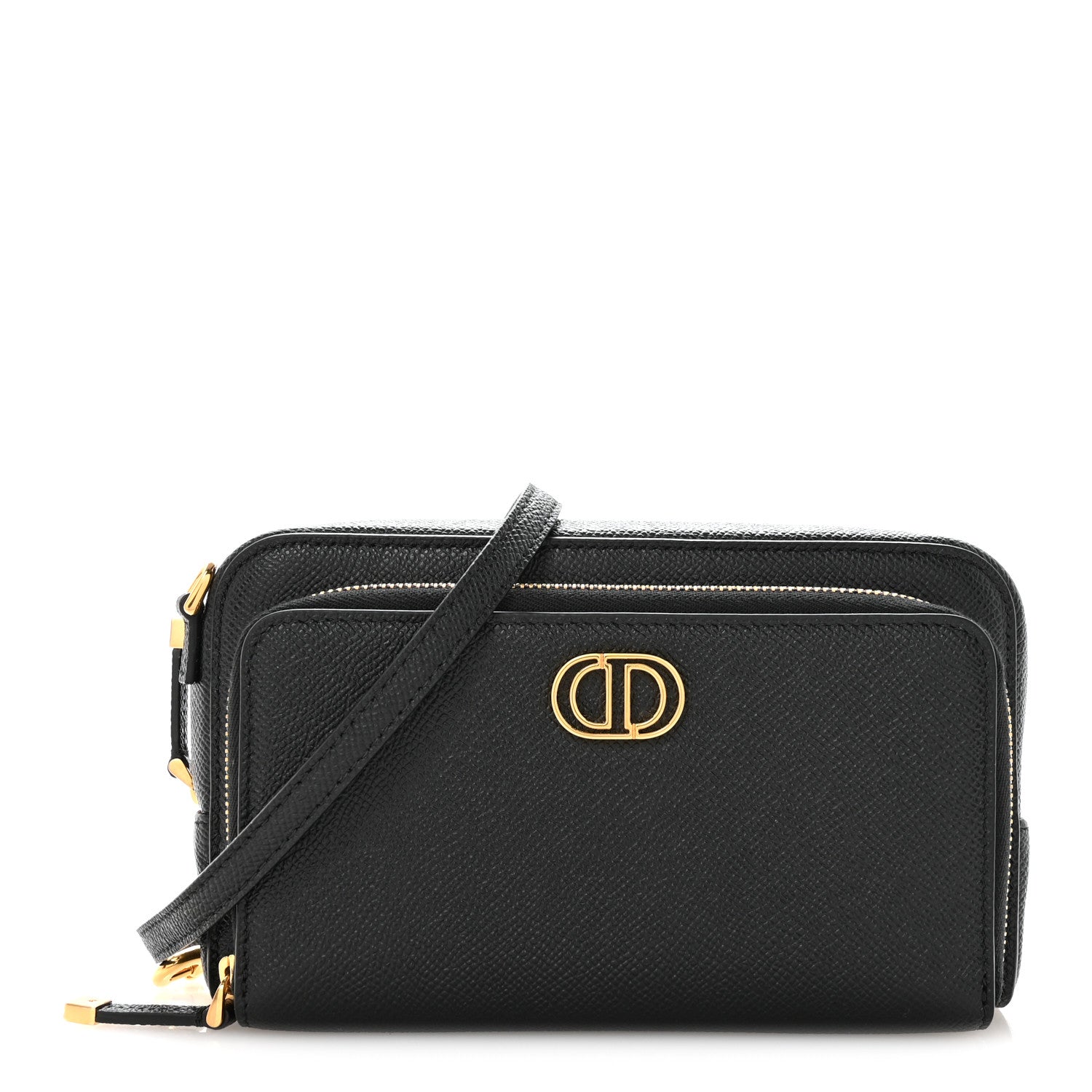 Grained Calfskin Caro Double Pouch Black