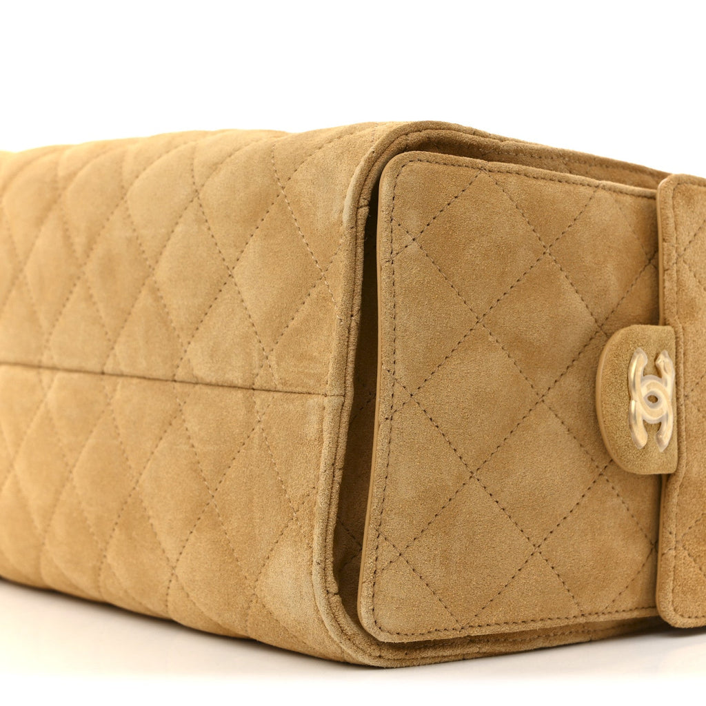 Suede Quilted Small Chanel 25 Handbag Beige