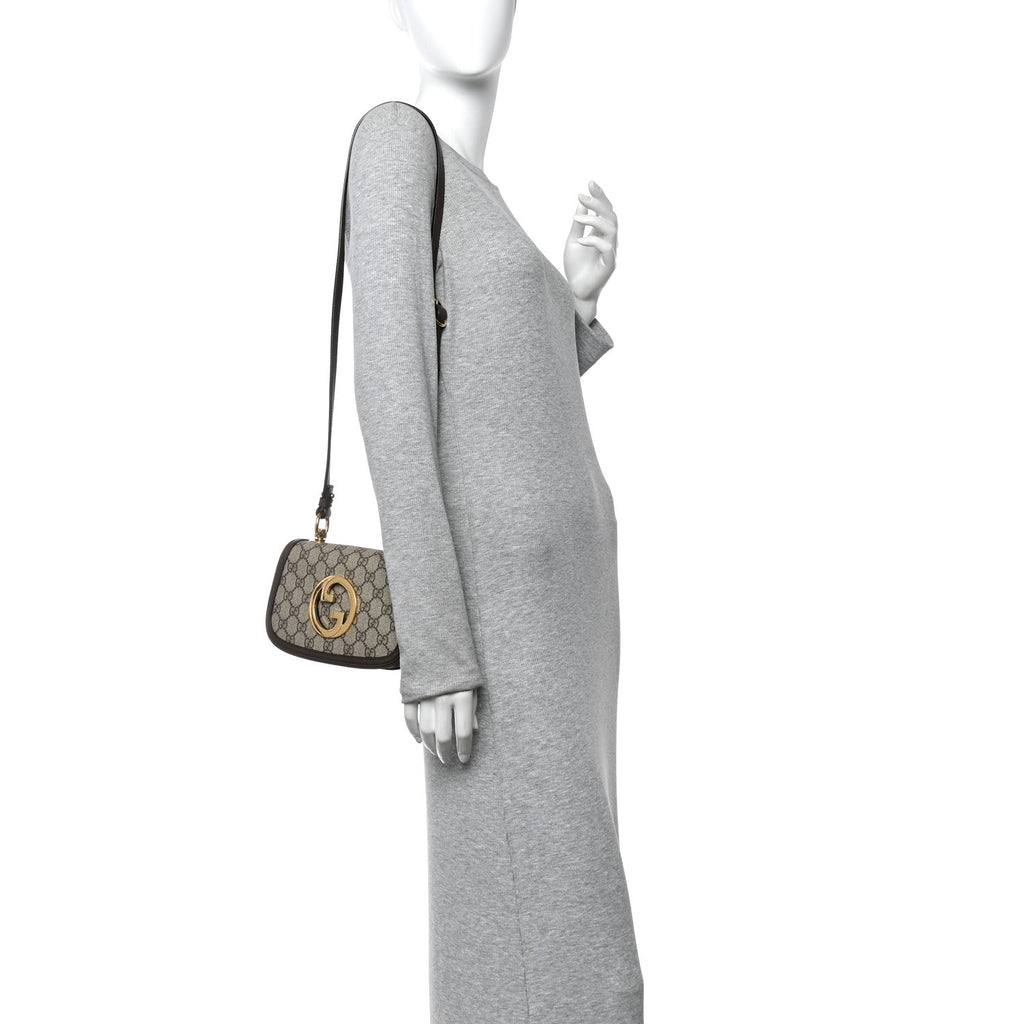 GG Supreme Monogram Textured Dollar Calfskin Mini Blondie Chain Shoulder Flap Bag Beige Ebony New Acero