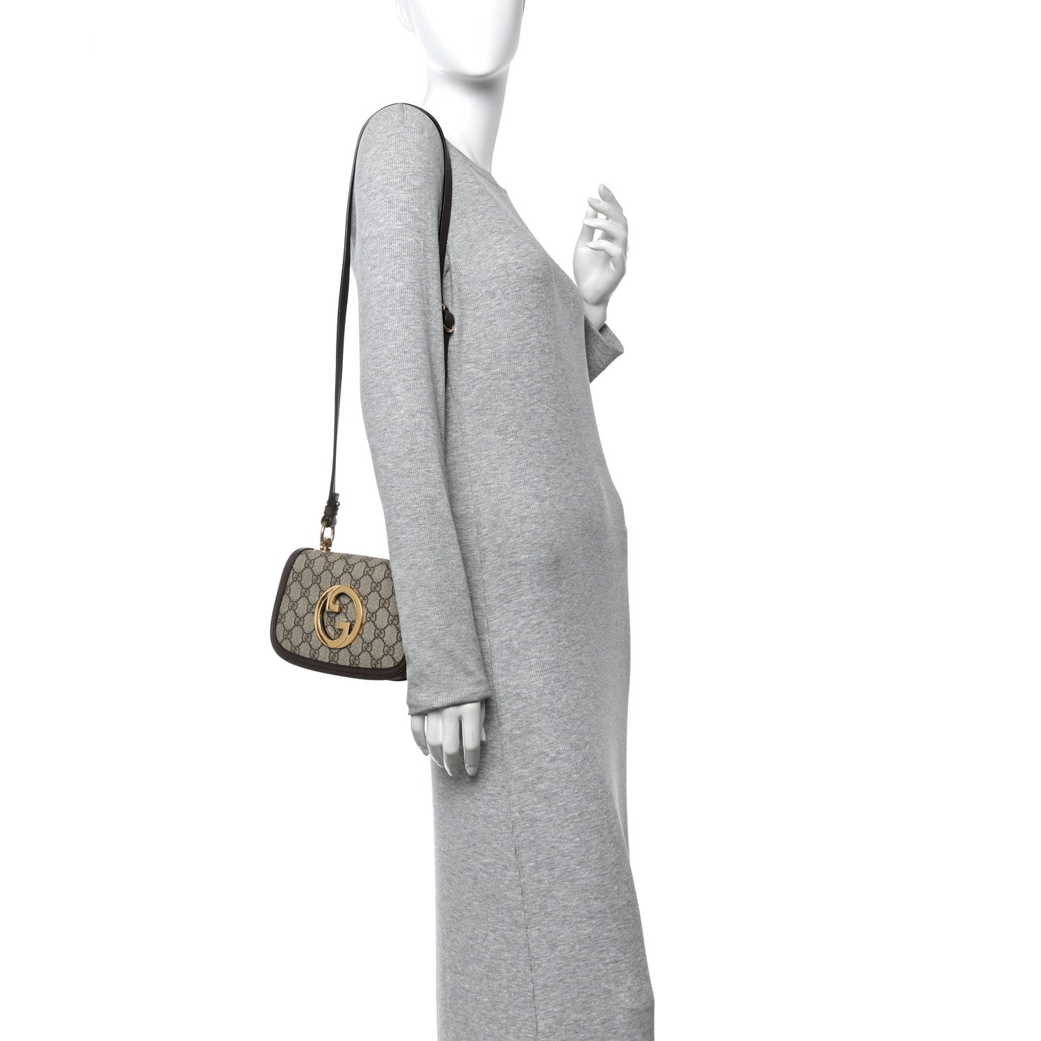 GG Supreme Monogram Textured Dollar Calfskin Mini Blondie Chain Shoulder Flap Bag Beige Ebony New Acero