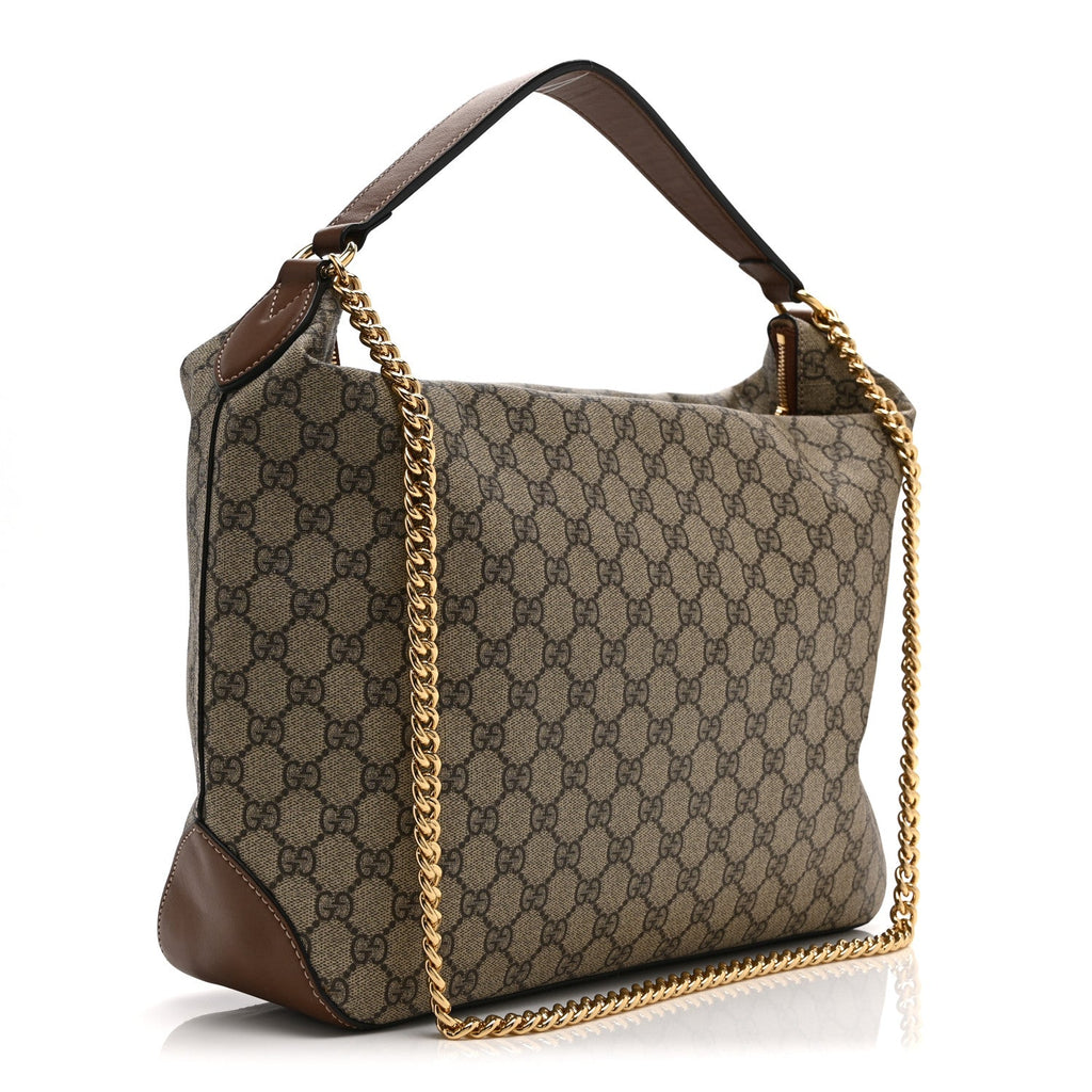 GG Supreme Monogram Large Linea A Hobo Light Brown