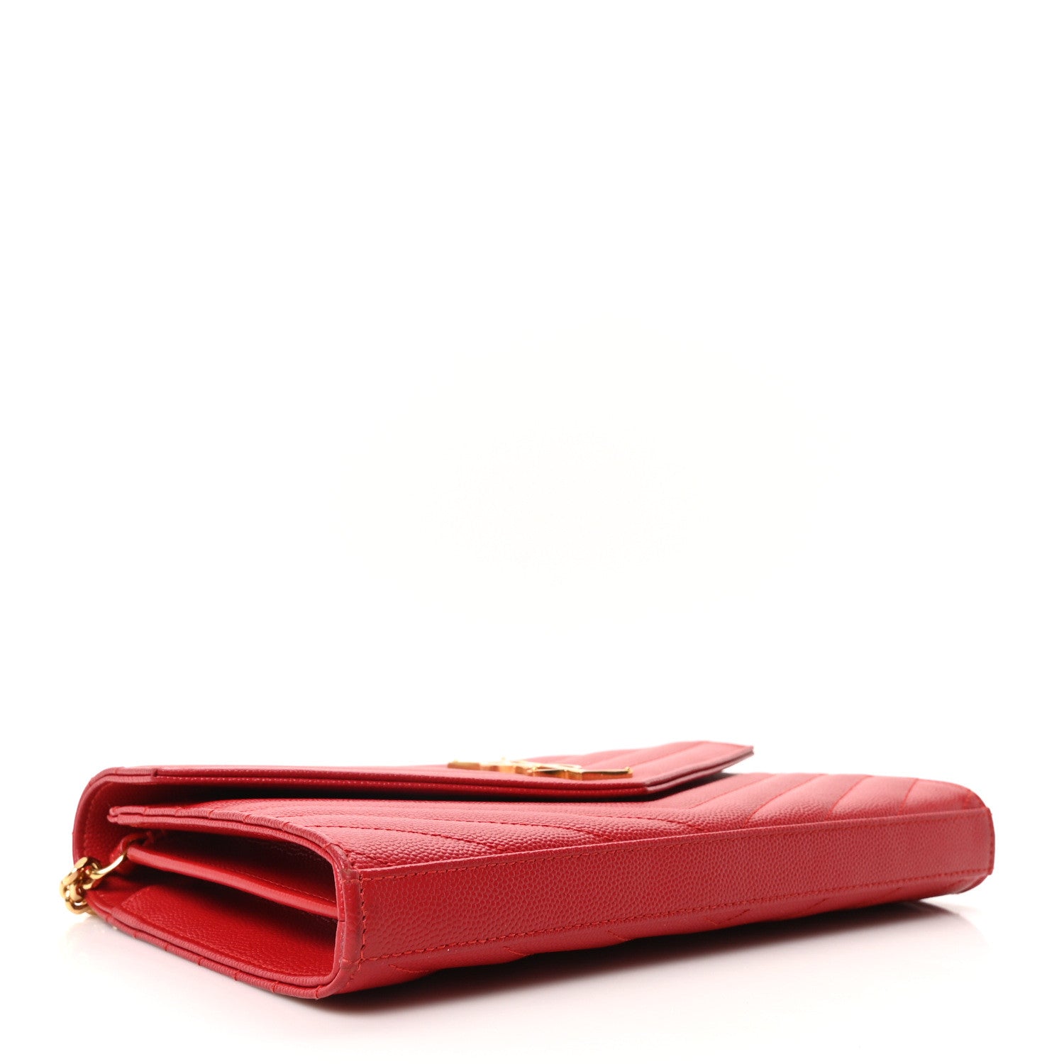 Grain De Poudre Matelasse Chevron Monogram Chain Wallet Red