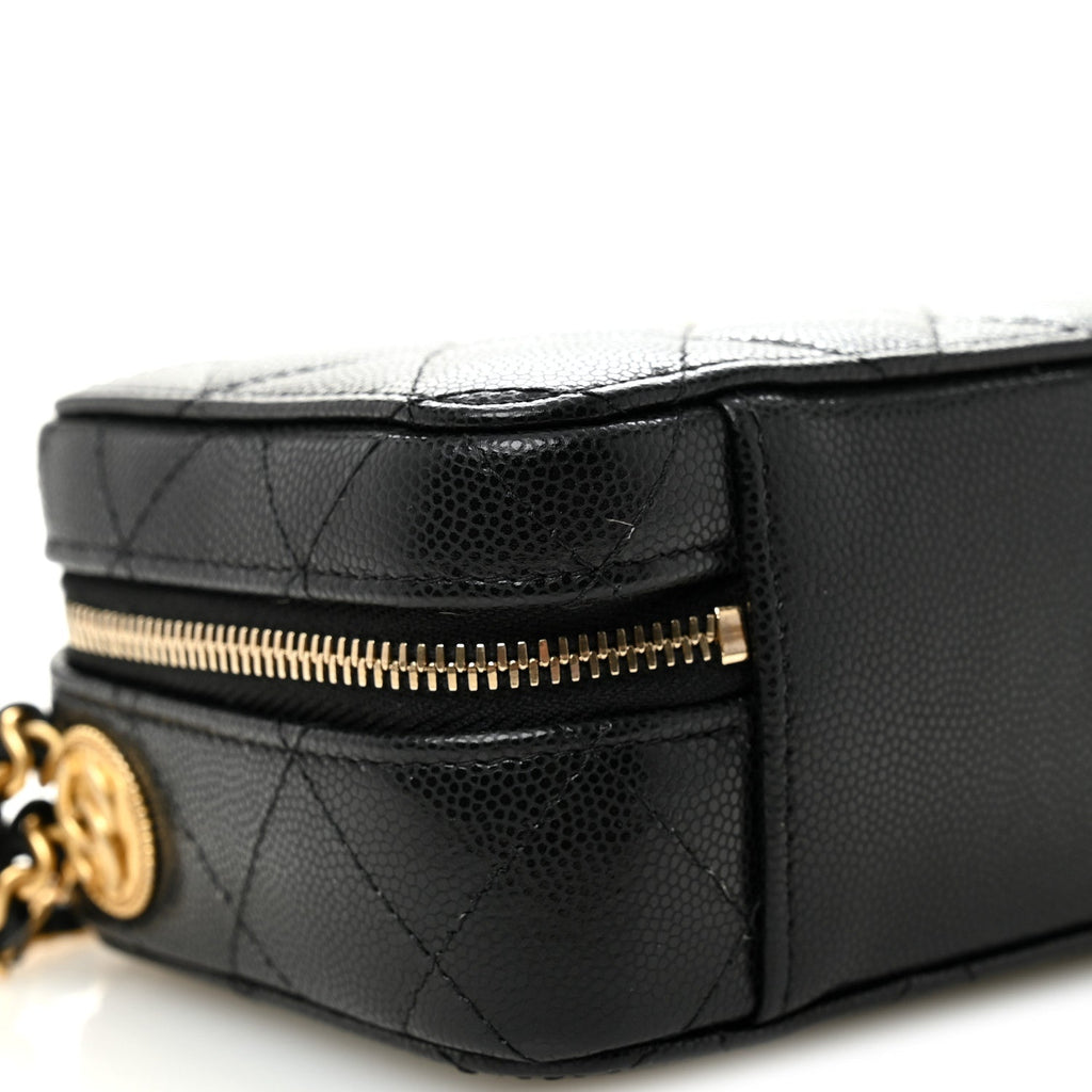 Caviar Quilted Twist Your Buttons Clutch With Chain Black
