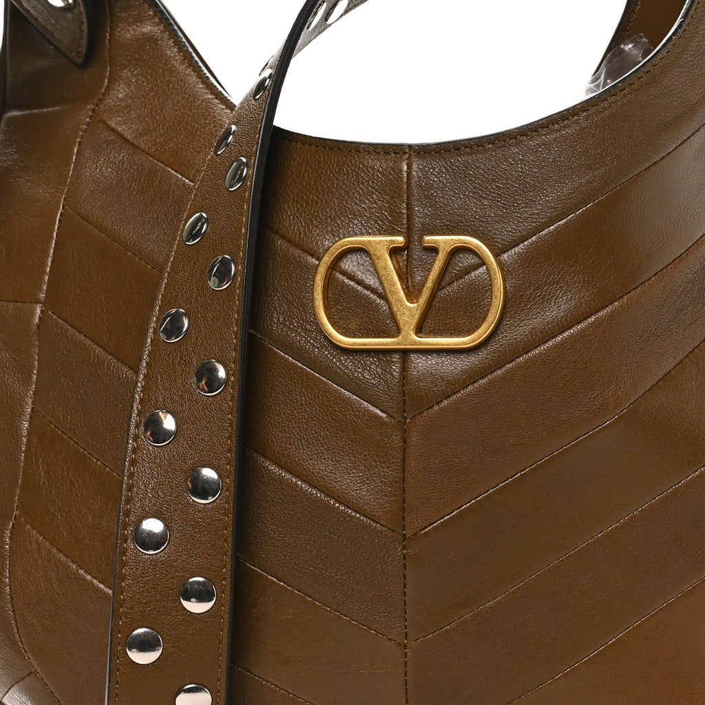 Shiny Nappa Chevron Patchwork Small Hoboho Bag Tundra