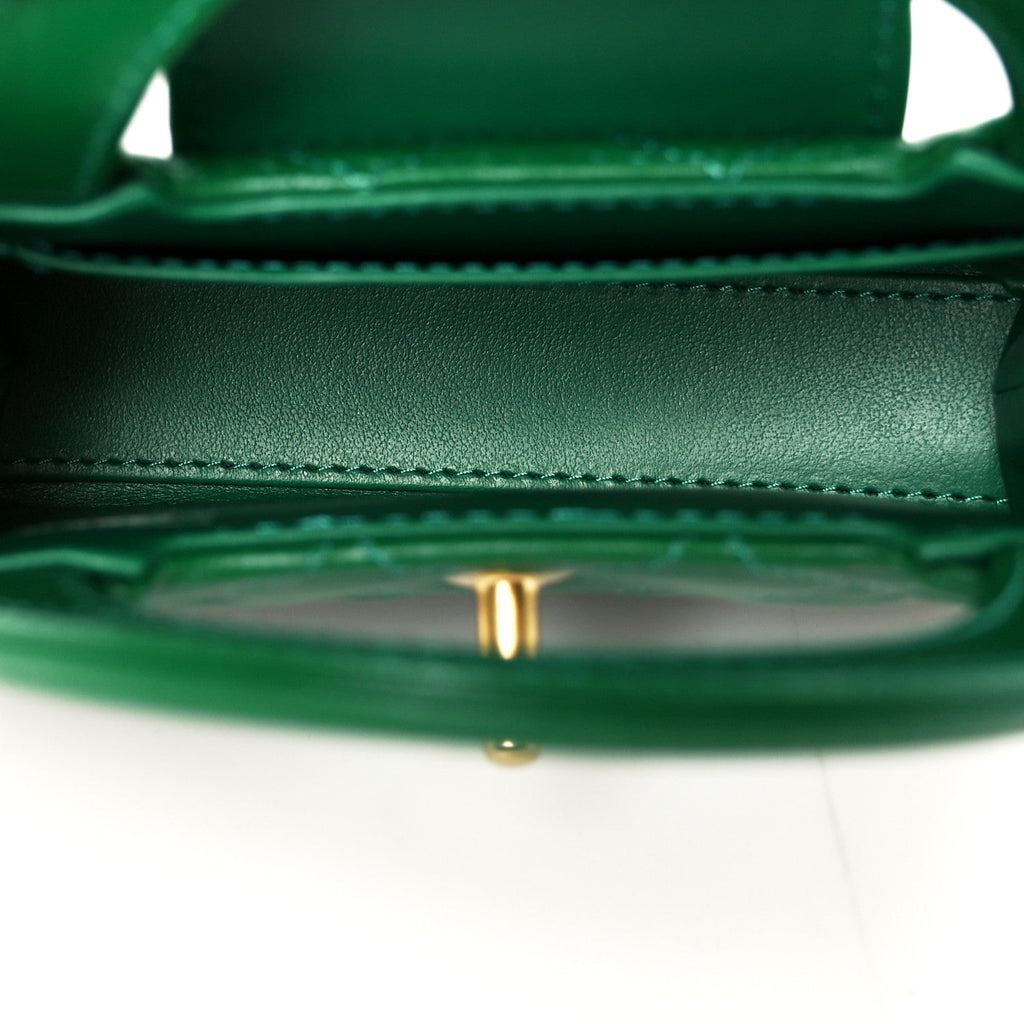 Shiny Aged Calfskin Quilted Mini Nano Kelly Shopper Green