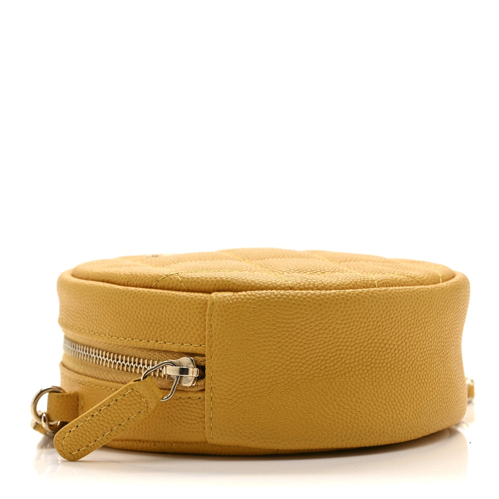 Caviar Quilted Round Clutch With Chain Yellow