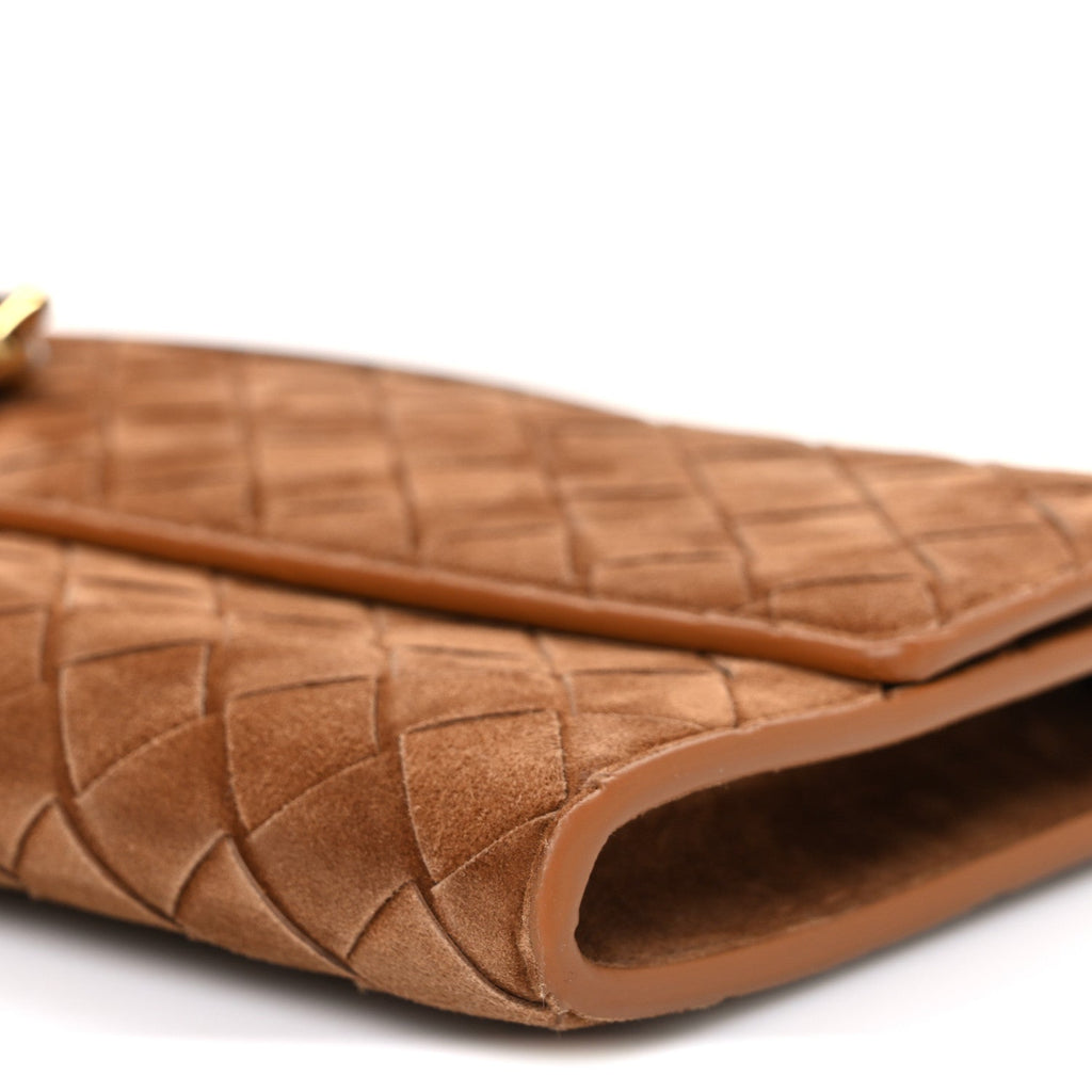 Suede Intrecciato Long Andiamo Top Handle Clutch Amber
