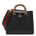 Textured Dollar Calfskin Web Small Diana Tote Bag Black Dusty Grey