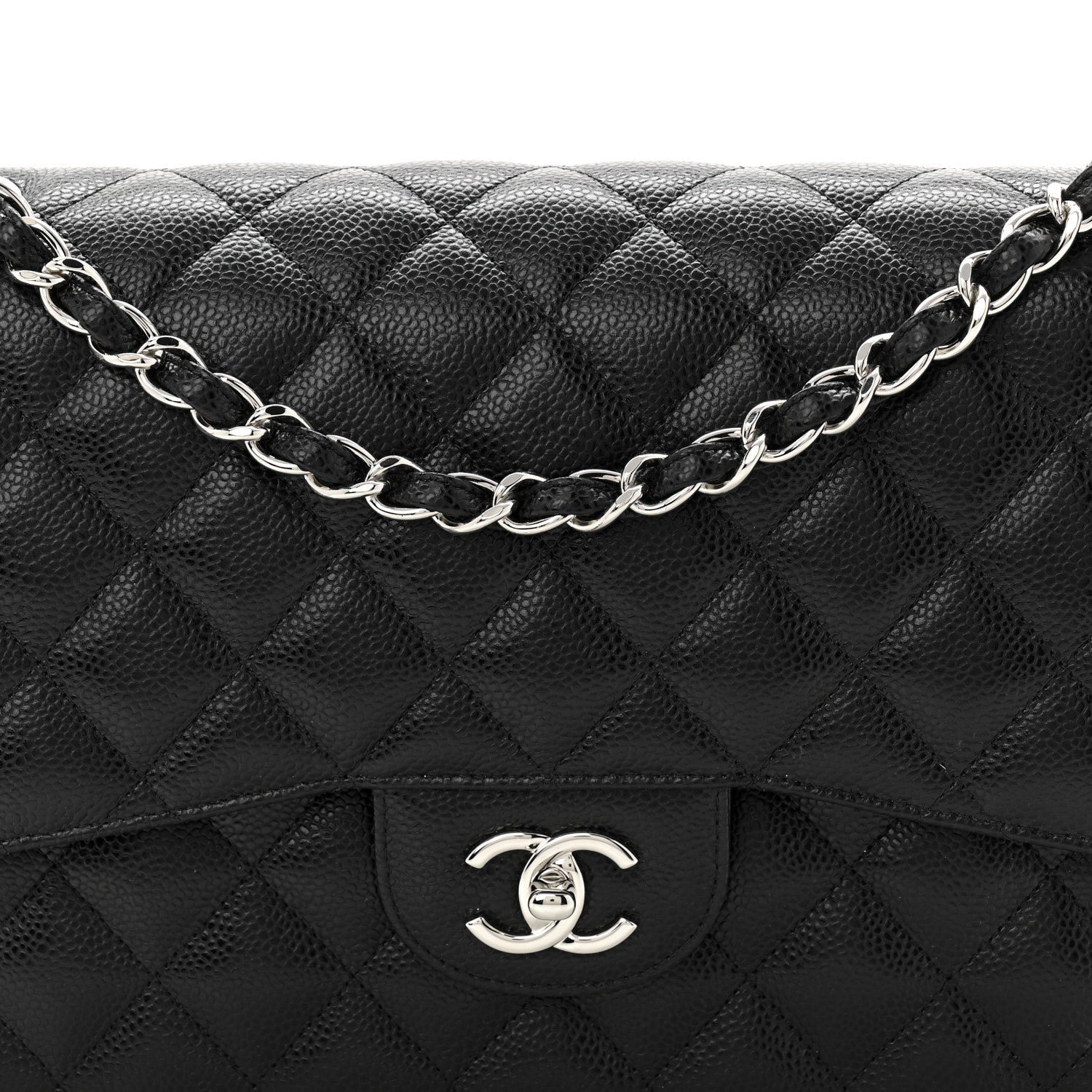 Caviar Quilted Jumbo Double Flap Black